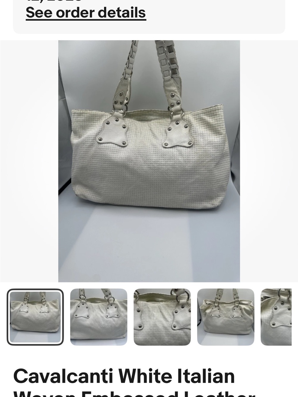 White Woven Leather Crossbody Tote